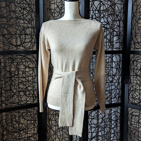 Ann Taylor Factory Petite XS Tan Sweater With Built-in Tie Belt EUC - Picture 1 of 10